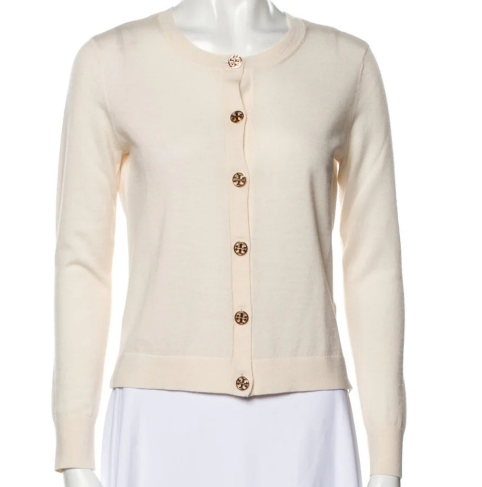 Tory burch merino wool crew neck cream sweater